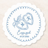 Whimsical Engaged Couple Blue Hearts Trendy Doodle Kartonnen Onderzetters (Voorkant)