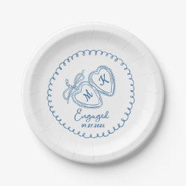 Whimsical Engaged Couple Blue Hearts Trendy Doodle Papieren Bordje