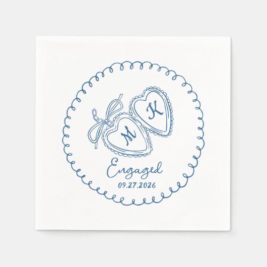 Whimsical Engaged Couple Blue Hearts Trendy Doodle Servet (Voorkant)