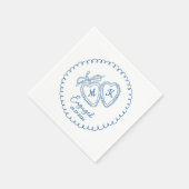 Whimsical Engaged Couple Blue Hearts Trendy Doodle Servet (Hoek)