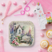 Whimsical Engels Cottage Sprookjesachtige Bloemtui Papieren Bordje (Feest)