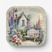 Whimsical Engels Cottage Sprookjesachtige Bloemtui Papieren Bordje (Voorkant)