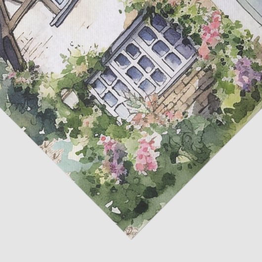 Whimsical Engels rieten huisje oude brief Tissuepapier (Detail)