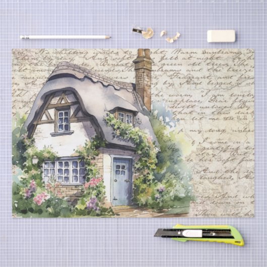 Whimsical Engels rieten huisje oude brief Tissuepapier (Craft)