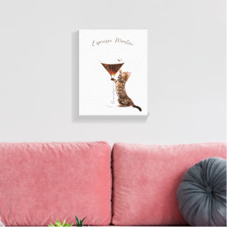Whimsical Espresso Martini Kat Bar Kar Canvas Afdruk