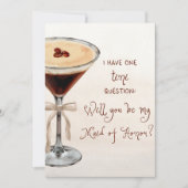 Whimsical Espresso Martini Maid of Honor Voorstel Kaart (Voorkant)