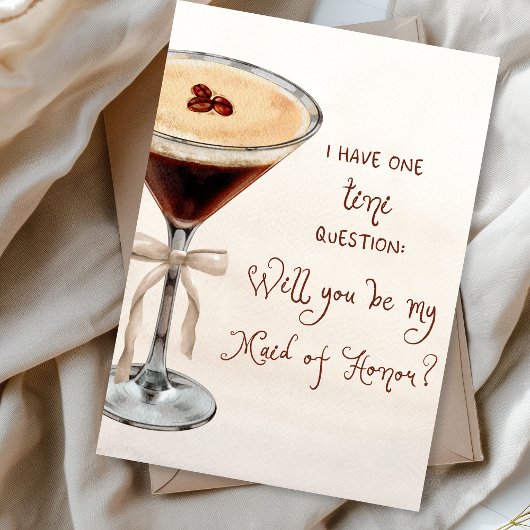 Whimsical Espresso Martini Maid of Honor Voorstel Kaart