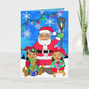 Whimsical Ethnic Santa en Elves Kerstmis Kaart