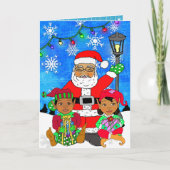 Whimsical Ethnic Santa en Elves Kerstmis Kaart (Voorkant)