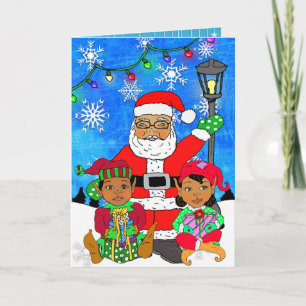 Whimsical Ethnic Santa en Elves Kerstmis Kaart