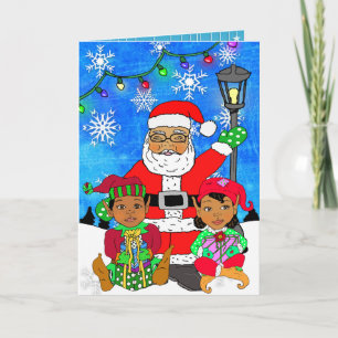 Whimsical Ethnic Santa en Elves Kerstmis Kaart
