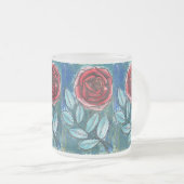 Whimsical Expressionistische Rode Roos Teal Blader Matglas Koffiemok (Voorkant rechts)
