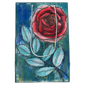 Whimsical Expressionistische Rode Roos Tealbladere Medium Cadeauzakje (Achterkant)