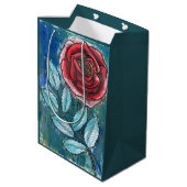 Whimsical Expressionistische Rode Roos Tealbladere Medium Cadeauzakje (Achterkant Gekanteld)