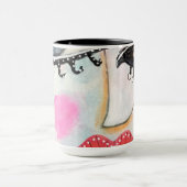 Whimsical Face Black White Neon Pink Red Artistic Mok (Midden)