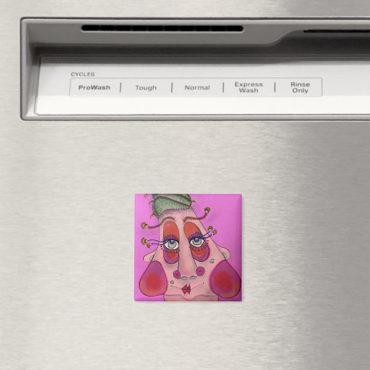 Whimsical Face Square Magnet (Insitu (Vaatwasser))
