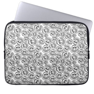 Whimsical Faces: Speelse zwart-witte Cartoon Laptop Sleeve
