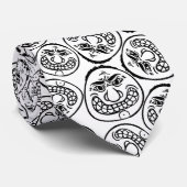 Whimsical Faces: Speelse zwart-witte Cartoon Stropdas (Opgerold)