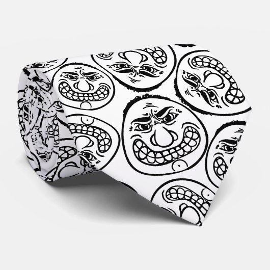 Whimsical Faces: Speelse zwart-witte Cartoon Stropdas (Opgerold)