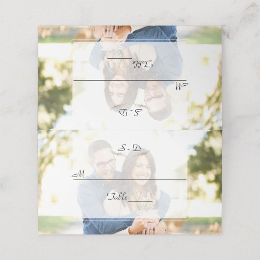 Whimsical Faded Foto Geometric Wedding Plaatskaartje (Buitenkant ongevouwen)