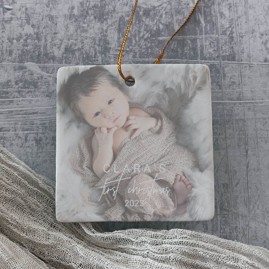 Whimsical Faded Photo First KerstSquare Keramisch Ornament