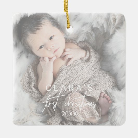 Whimsical Faded Photo First KerstSquare Keramisch Ornament (Voorkant)