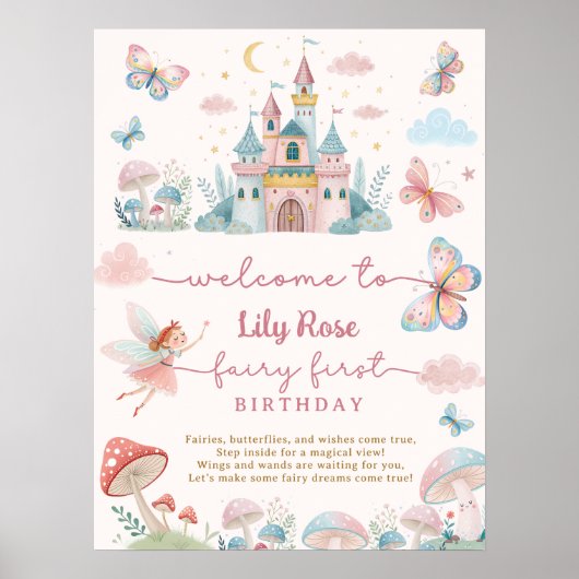 Whimsical Fairy 1st Verjaardagsfeest Magisch Welko Poster (Voorkant)