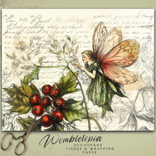 Whimsical  Fairy Botanical Berry Sketche Tissuepapier