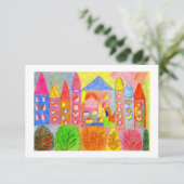 Whimsical Fairy Castle Town Holiday Response Card RSVP Kaartje (Staand voorkant)
