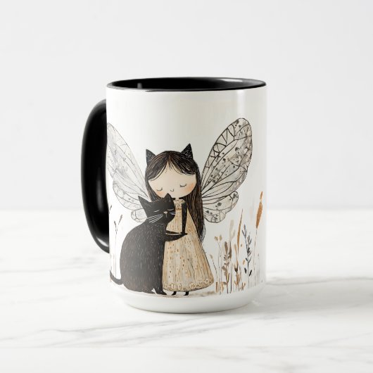 Whimsical Fairy & Cat Verjaardag gepersonaliseerd  Mok (Voorkant links)