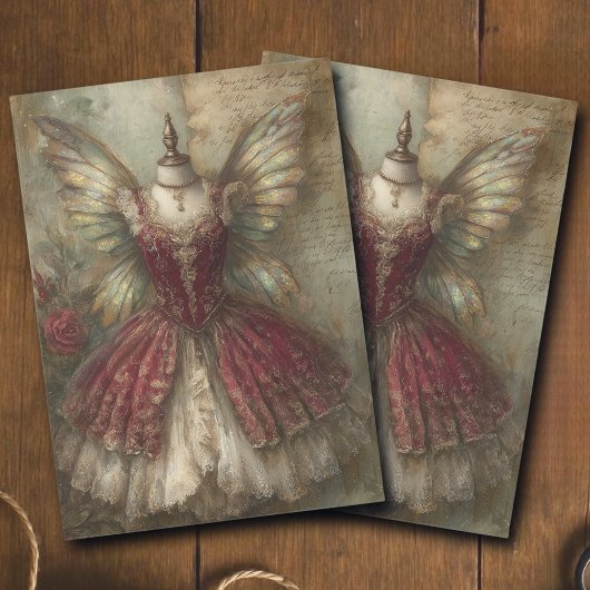 Whimsical Fairy Crimson Ballet Costume Decoupage Tissuepapier