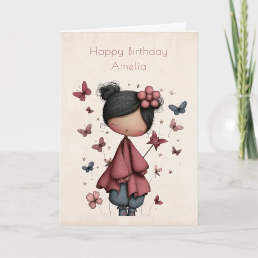 Whimsical Fairy Doll Retro Cute Birthday Kaart (Voorkant)