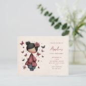Whimsical Fairy Doll Retro Cute Birthday Uitnodiging Briefkaart (Staand voorkant)