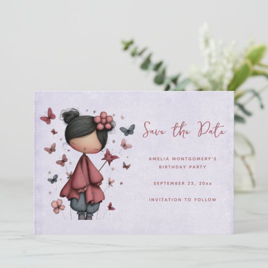 Whimsical Fairy Doll Retro Cute Save The Date (Staand voorkant)
