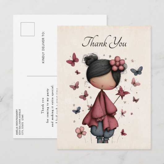 Whimsical Fairy Doll Retro Cute Thank You Briefkaart (Voorkant / Achterkant)