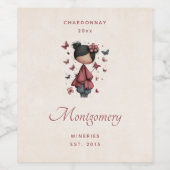 Whimsical Fairy Doll Retro Cute Wine Making Wijn Etiket (Enkel label)