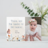 Whimsical Fairy eerste magische verjaardag foto Bedankkaart (Staand voorkant)