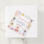 Whimsical Fairy Eerste Verjaardag Party Square Bedankjes Labels (In situ)