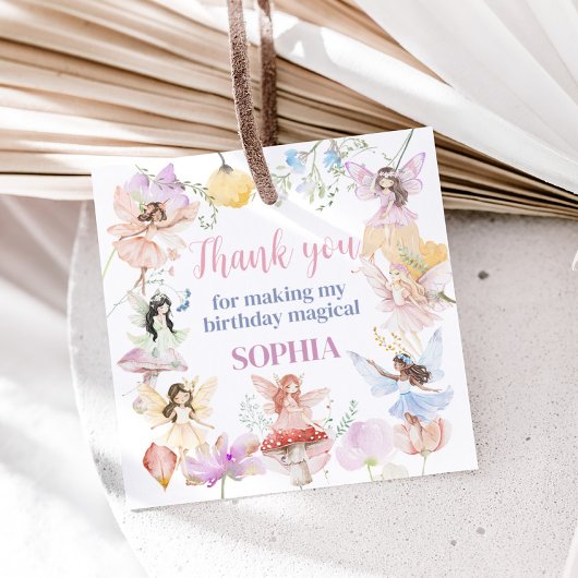 Whimsical Fairy Eerste Verjaardag Party Square Bedankjes Labels