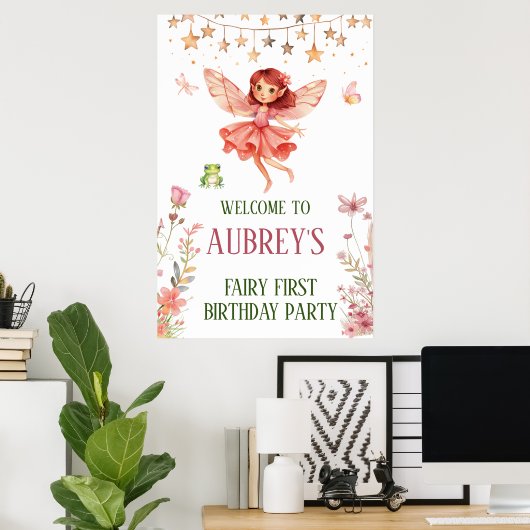 Whimsical Fairy eerste verjaardag Poster (Thuiskantoor)