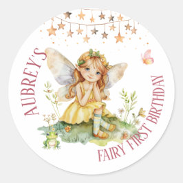 Whimsical Fairy eerste verjaardag Ronde Sticker