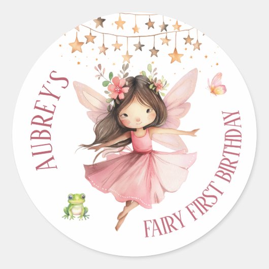 Whimsical Fairy eerste verjaardag Ronde Sticker (Voorkant)