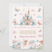 Whimsical Fairy Eerste Verjaardag Roze Kasteel Kin Bedankkaart (Voorkant)