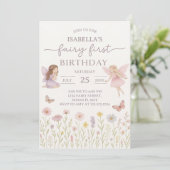 Whimsical Fairy Eerste Verjaardag Uitnodigen Kaart (Staand voorkant)