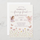 Whimsical Fairy Eerste Verjaardag Uitnodigen Kaart (Voorkant / Achterkant)