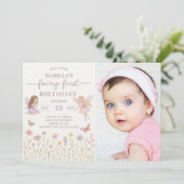 Whimsical Fairy Eerste Verjaardag Uitnodigen met f Kaart (Staand voorkant)