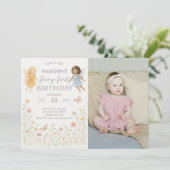 Whimsical Fairy Eerste Verjaardag Uitnodiging (Staand voorkant)