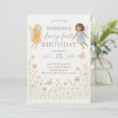 Whimsical Fairy Eerste Verjaardag Uitnodiging (Staand voorkant)