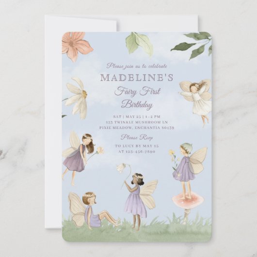 Whimsical Fairy Eerste Verjaardag Uitnodiging voor (Voorkant)