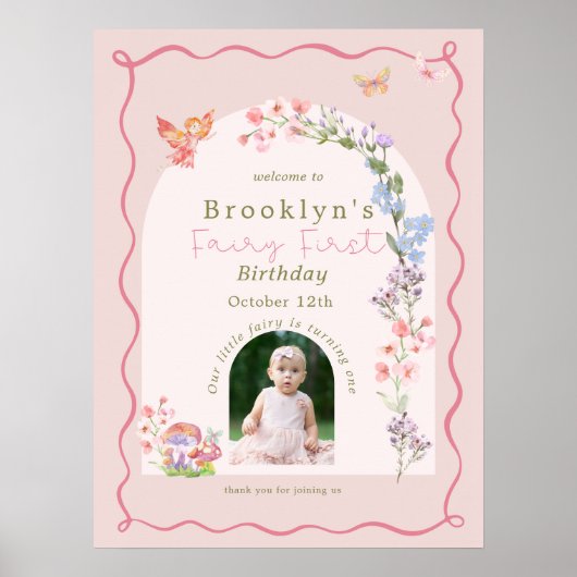 Whimsical Fairy Eerste Verjaardag Welkom Teken Pos Poster (Voorkant)